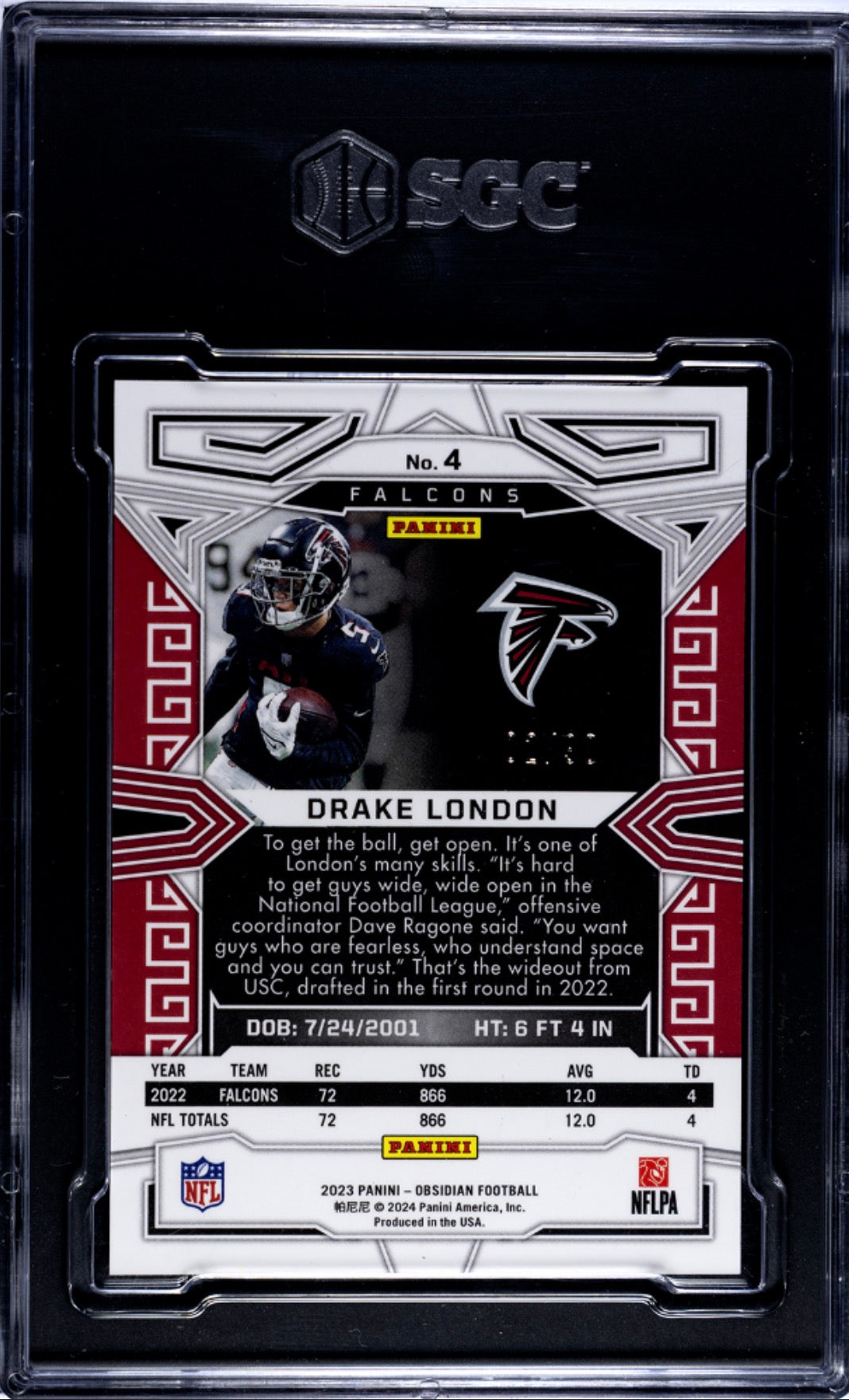 2023 Panini Obsidian Drake London Red Asia Flood /90 SGC 9.5