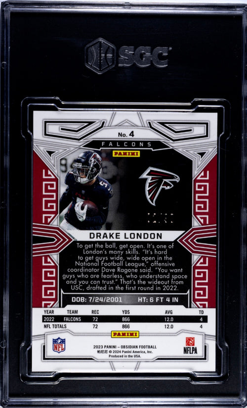 2023 Panini Obsidian Drake London Red Asia Flood /90 SGC 9.5