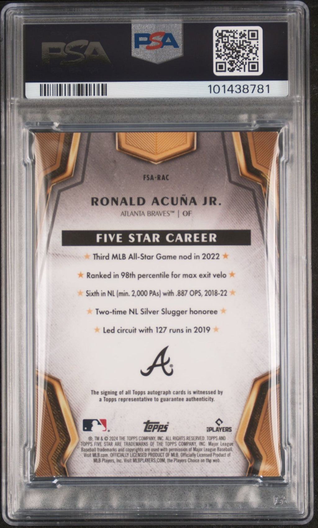 2024 Topps Five Star Ronald Acuna Jr Auto 3/5 PSA8 Auto9