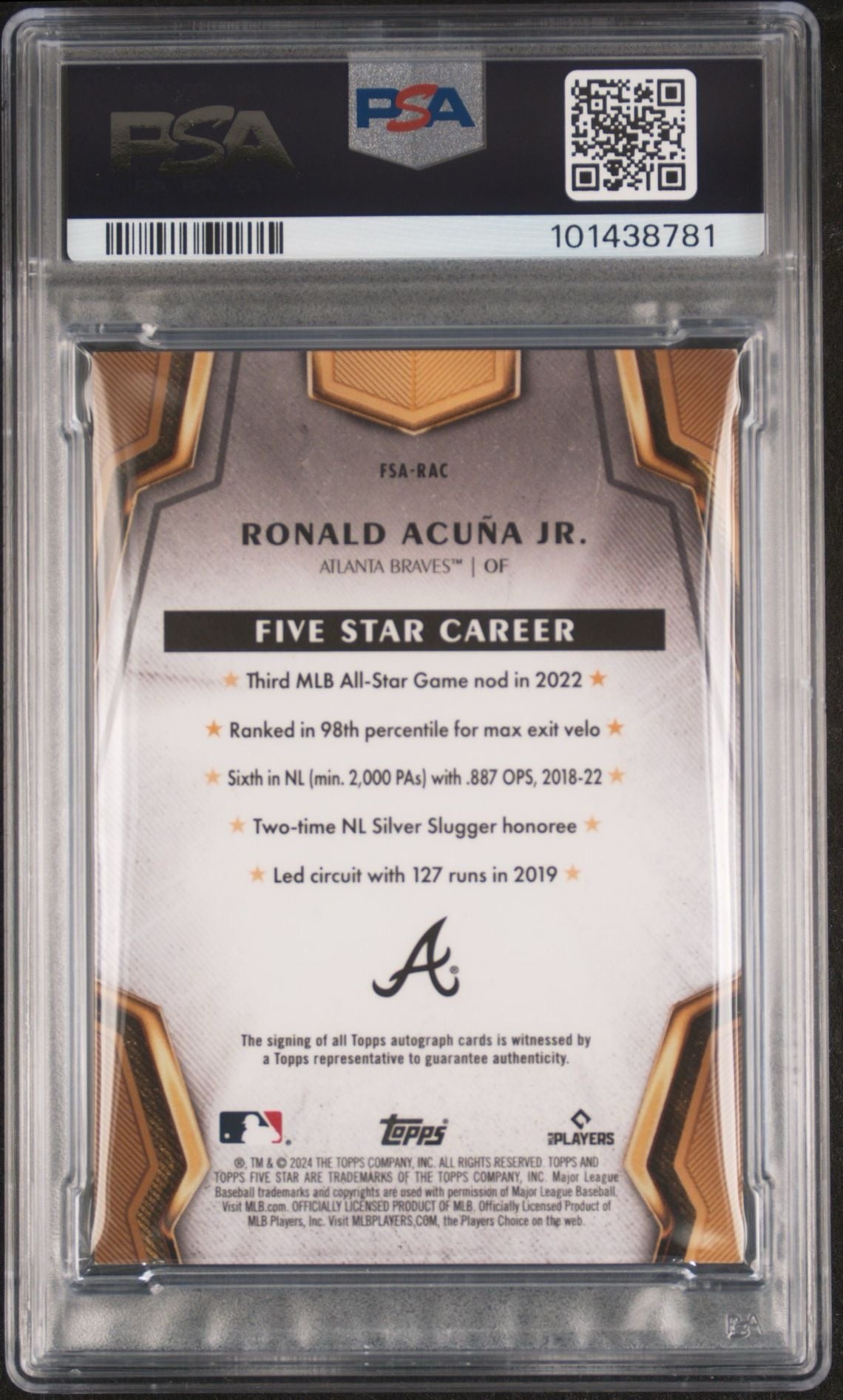 2024 Topps Five Star Ronald Acuna Jr Auto 3/5 PSA8 Auto9