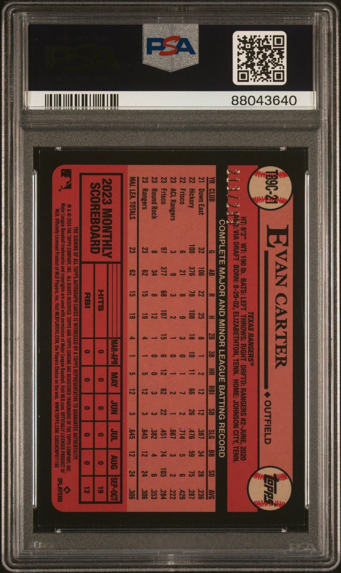 2024 Topps Silver Pack Evan Carter Auto /299 PSA 9